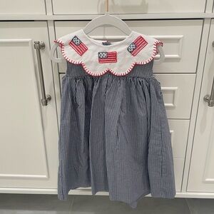 Cecil and Lou Blue Gingham Embroidered Flag Dress 2T